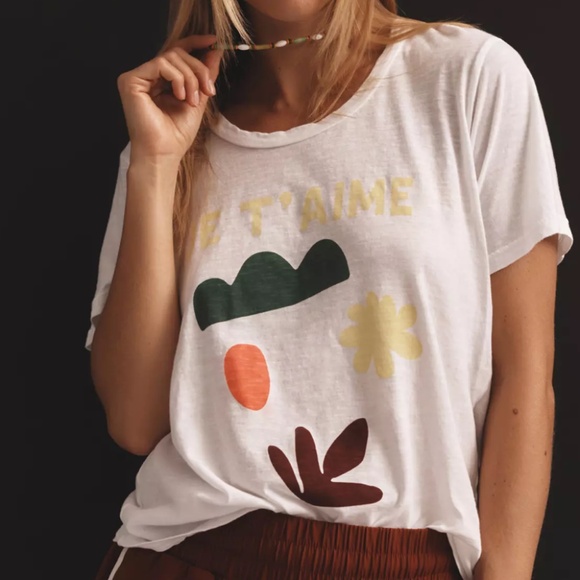 Anthro Sundry Je T'Aime Graphic Tee Size S - Picture 1 of 11